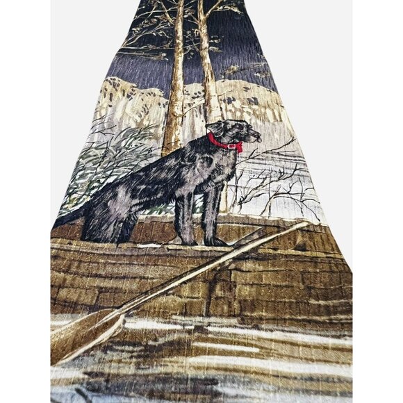 Vintage Endangered Species Silk Tie Black Lab In Wooden‎ Canoe - Picture 2 of 7